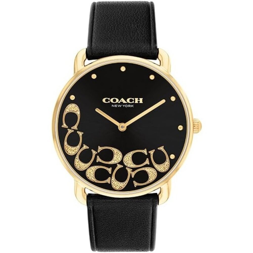 Women's Black Gold Watch Sleek Design with Scattered Charms Timeless Style